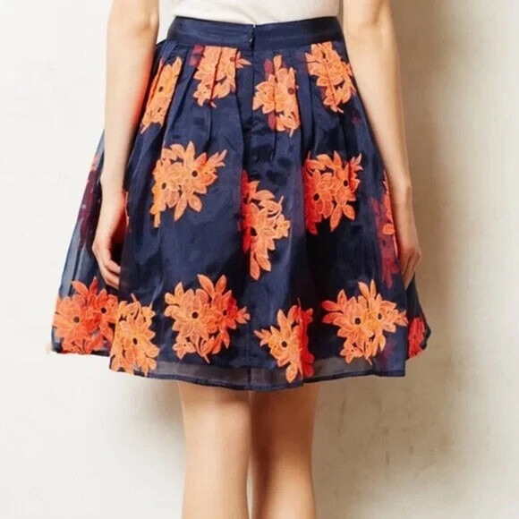 NWT Maeve Anthropologie Pome Blossom Skirt Tulle Navy Orange Size 4 H14086 - Picture 8 of 14